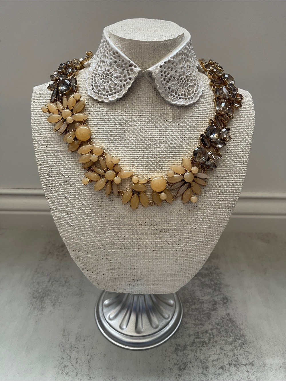 J.Crew Smoky and Beige Floral Cluster Statement Necklace